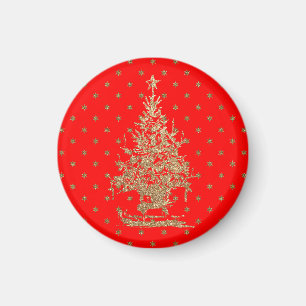 Red glitter christmas tree  magnet