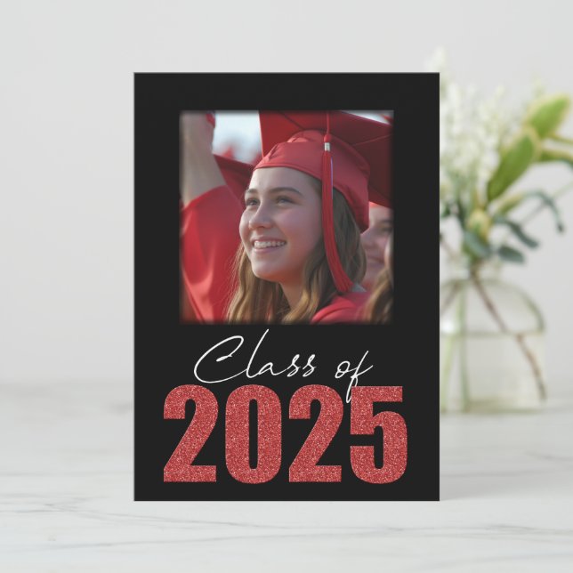 Red Glitter Class of 2025 Photo Announcement (Standing Front)
