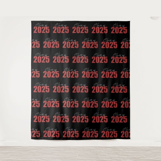 Red Glitter Class of 2025 Photo Backdrop Tapestry (Front)