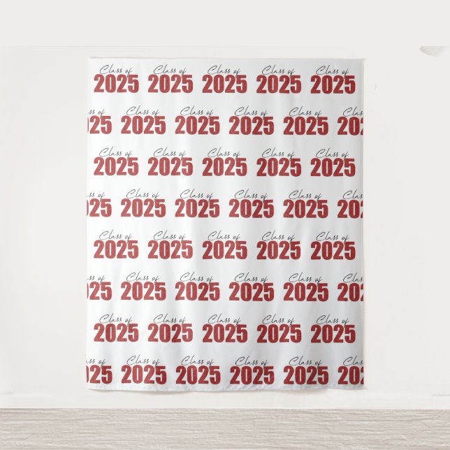 Red Glitter Class of 2025 Photo Backdrop Tapestry (Front)