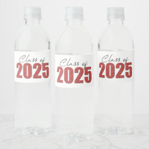 Red Glitter Class of 2025 Water Bottle Label