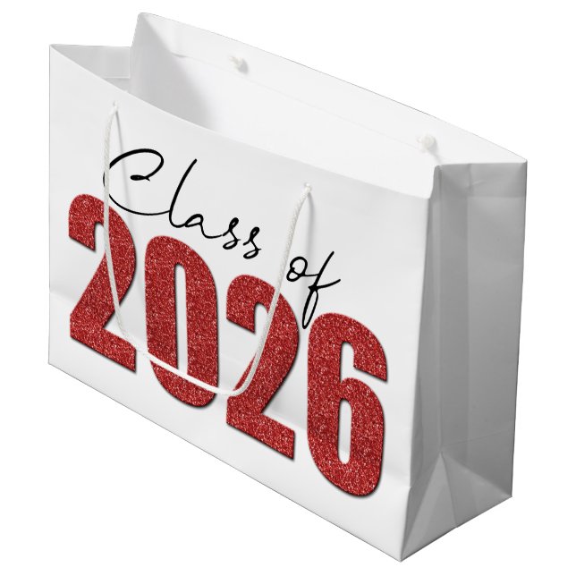 Red Glitter Class of 2026 Large Gift Bag (Front Angled)