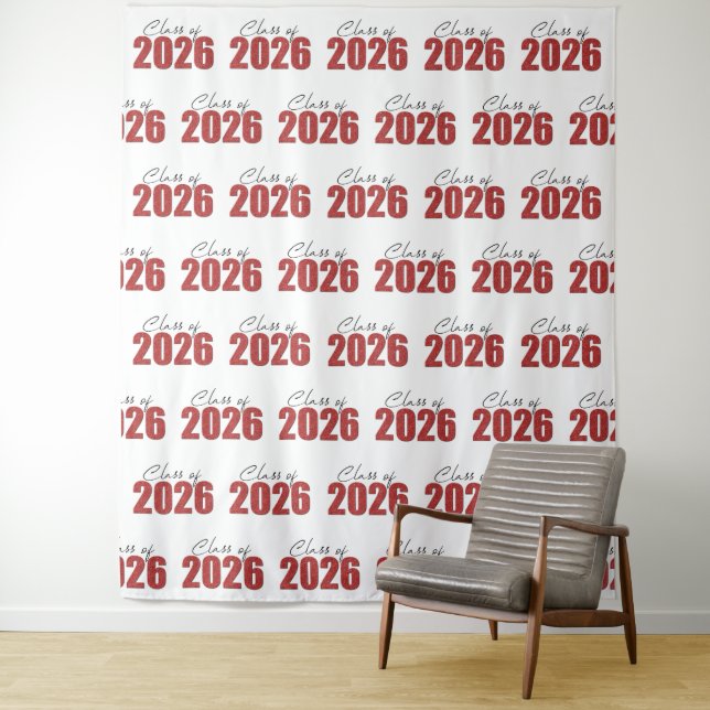Red Glitter Class of 2026 Photo Backdrop Tapestry (In Situ)