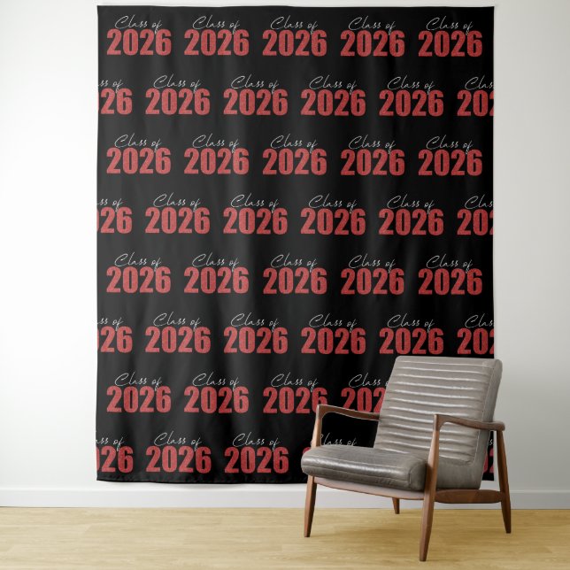 Red Glitter Class of 2026 Photo Backdrop Tapestry (In Situ)
