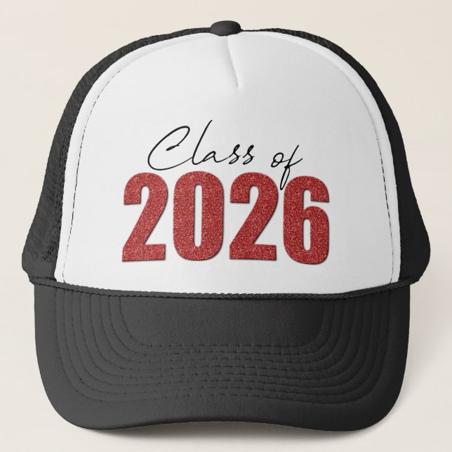 Red Glitter Class of 2026 Trucker Hat (Front)