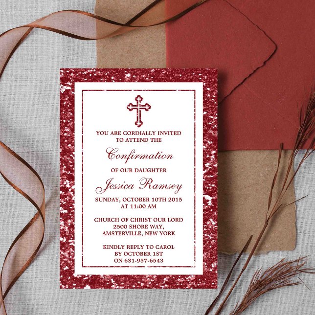 Red Glitter Cross Holy Communion Or Confirmation Invitation (Creator Uploaded)