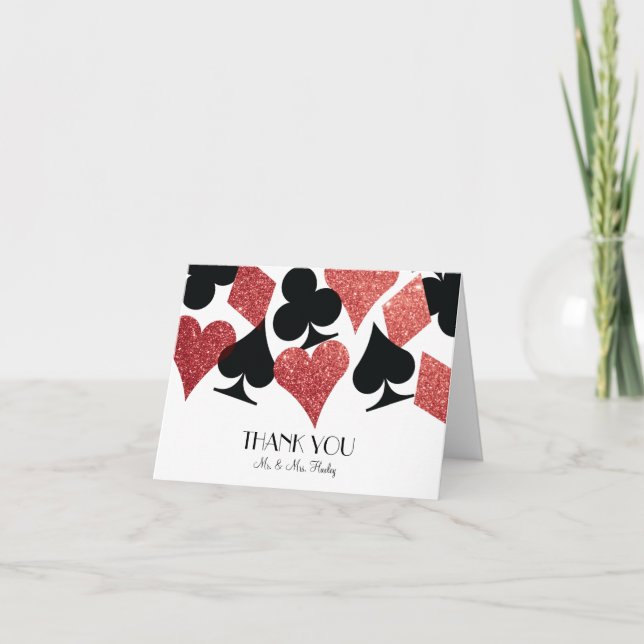 Red Glitter Destiny Las Vegas Wedding Thank Yo You Card (Front)