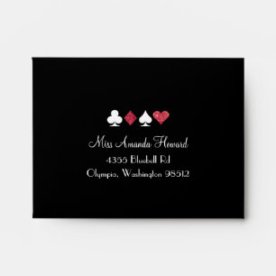 Red Glitter Destiny Vegas Wedding Black Reply Envelope
