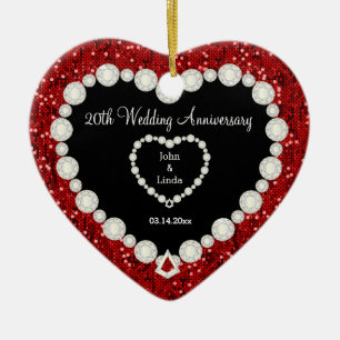 Red Glitter DIY Wedding Anniversary Ceramic Ornament