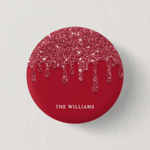Red Glitter Drip Custom Name 3 Cm Round Badge