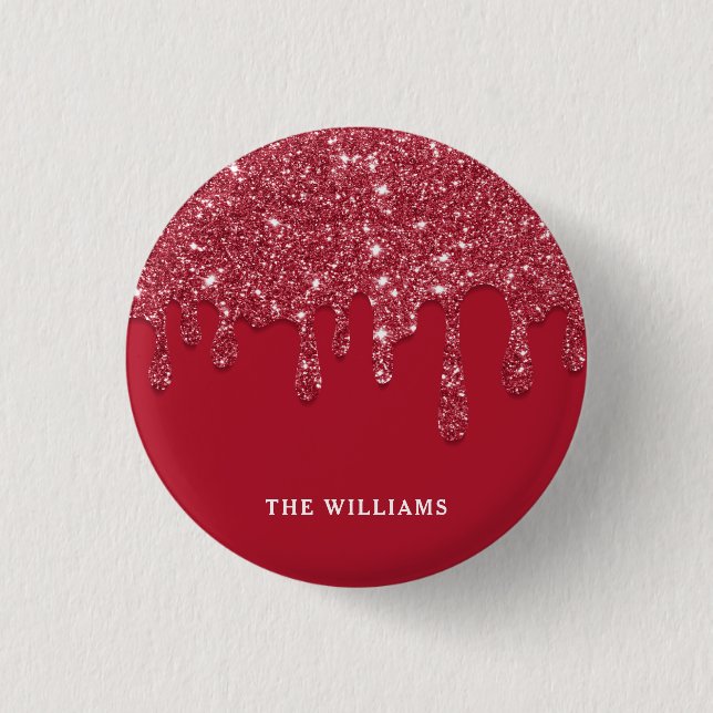 Red Glitter Drip Custom Name  3 Cm Round Badge (Front)