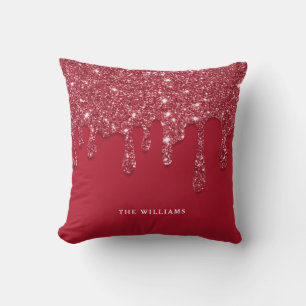 Red Glitter Drip Custom Name  Cushion