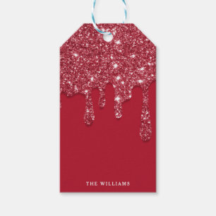 Red Glitter Drip Custom Name Gift Tags