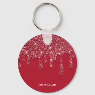 Red Glitter Drip Custom Name  Key Ring