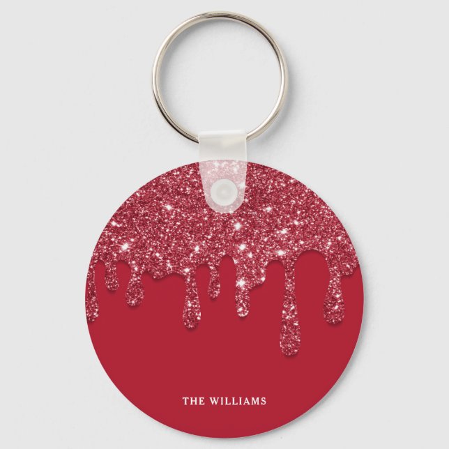 Red Glitter Drip Custom Name  Key Ring (Front)