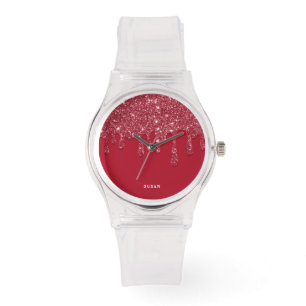 Red Glitter Drip Custom Name  Watch