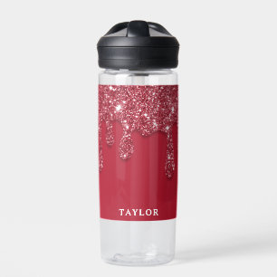 Red Glitter Drip Custom Name Water Bottle