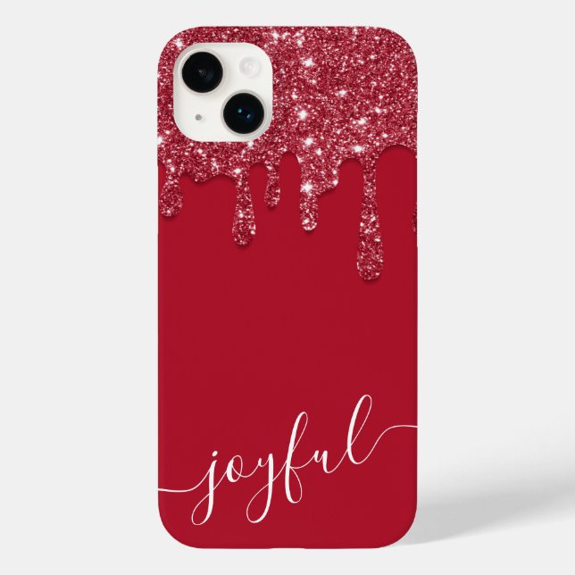 Red Glitter Drip Custom Text or Name  Case-Mate iPhone Case (Back)