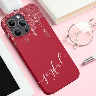 Red Glitter Drip Custom Text or Name Case-Mate iPhone 14 Pro Case