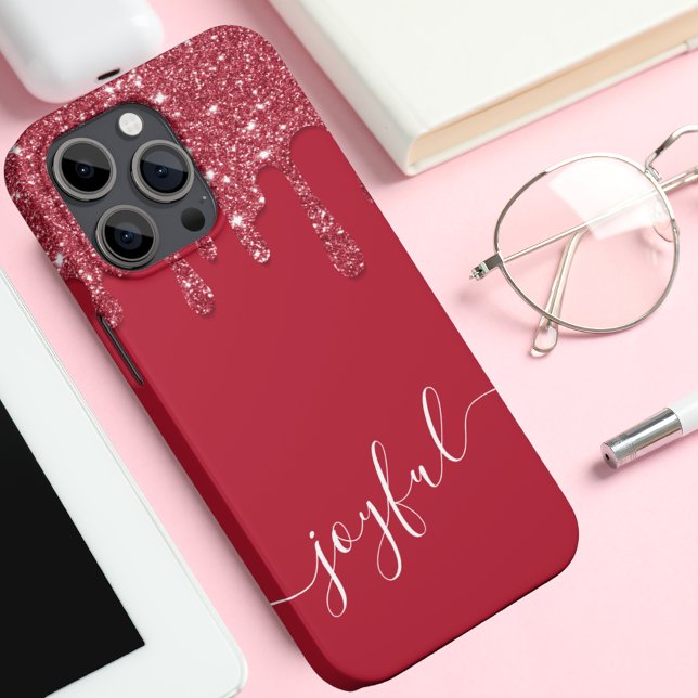 Red Glitter Drip Custom Text or Name  Case-Mate iPhone Case (Creator Uploaded)