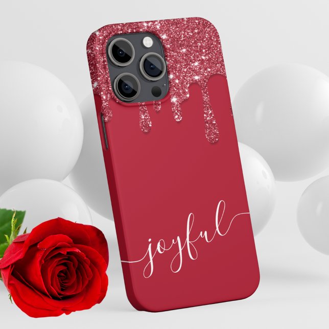 Red Glitter Drip Custom Text or Name  Case-Mate iPhone Case (Creator Uploaded)