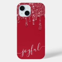 Red Glitter Drip Custom Text or Name iPhone 15