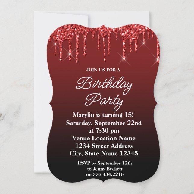 RED GLITTER DRIP ELEGANT BIRTHDAY INVITATION (Front)