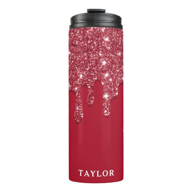Red Glitter Drip Personalised  Thermal Tumbler (Front)