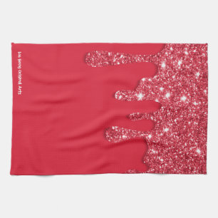 Red Glitter Drip Tea Towel