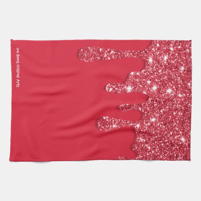 Red Glitter Drip Tea Towel (Horizontal)