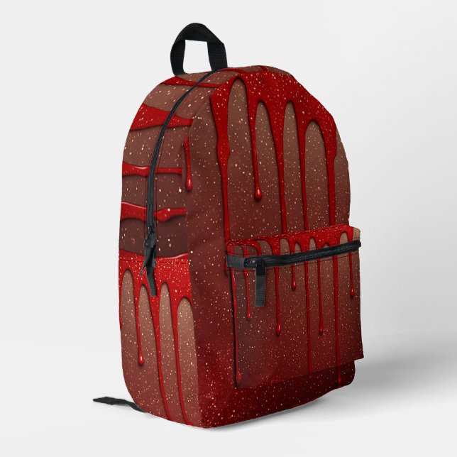 Red Glitter Dripping Printed Backpack (Back Corner Left)