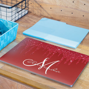 Red Glitter Drips Personalised Monogram HP Laptop Skin