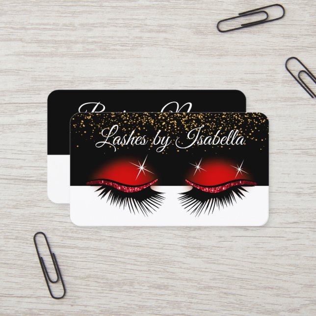 Red Glitter Eyelashes  Business Card (Front/Back In Situ)