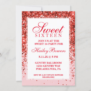 Red Glitter Fab Sweet Sixteen Invitation