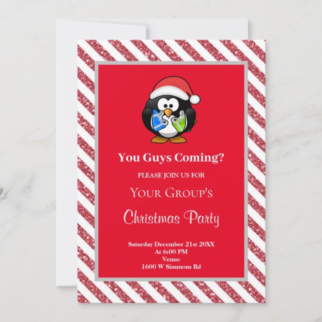 Red Glitter Framed Funny Christmas Party Invitation (Front)