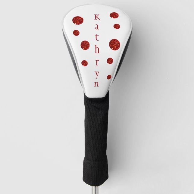 Red Glitter Glam Personalized Name Golf Head Cover (Front)