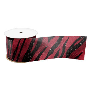 Red Glitter Glam Zebra Stripes Pattern Satin Ribbon