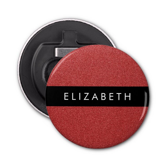 Red Glitter, Glitter Background, Your Name Bottle Opener (Front)