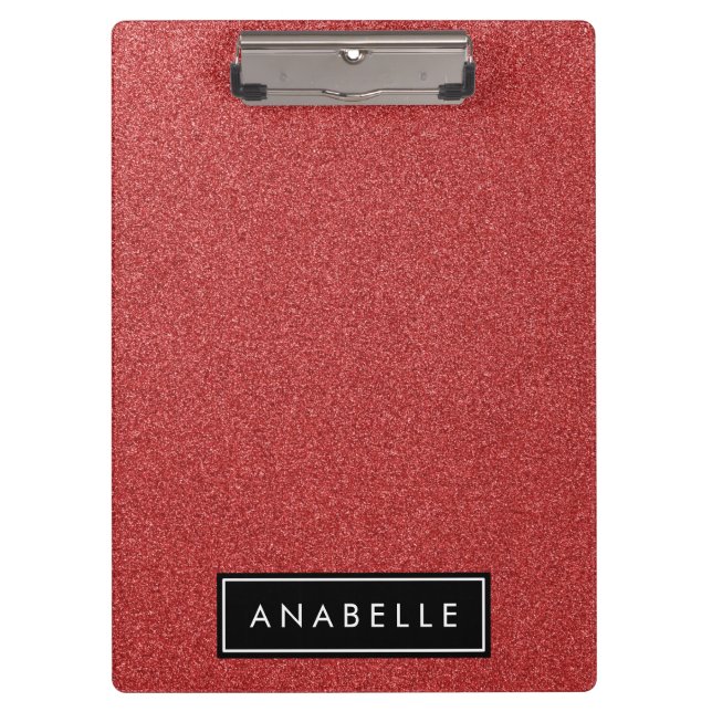 Red Glitter, Glitter Background, Your Name Clipboard (Front)
