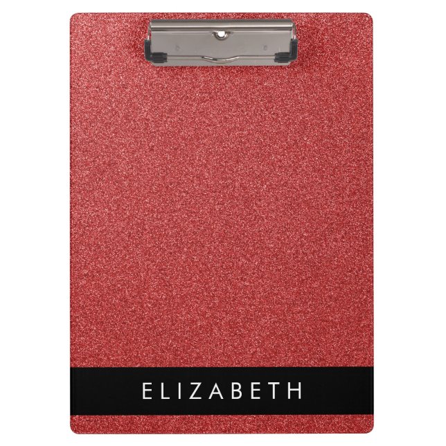 Red Glitter, Glitter Background, Your Name Clipboard (Front)