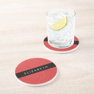 Red Glitter, Glitter Background, Your Name Coaster