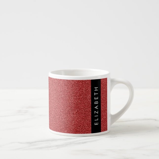 Red Glitter, Glitter Background, Your Name Espresso Cup (Right)
