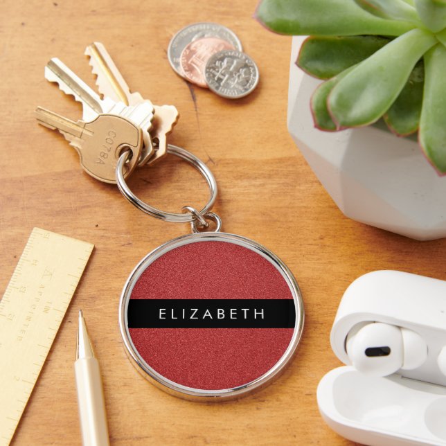 Red Glitter, Glitter Background, Your Name Key Ring (Desk)