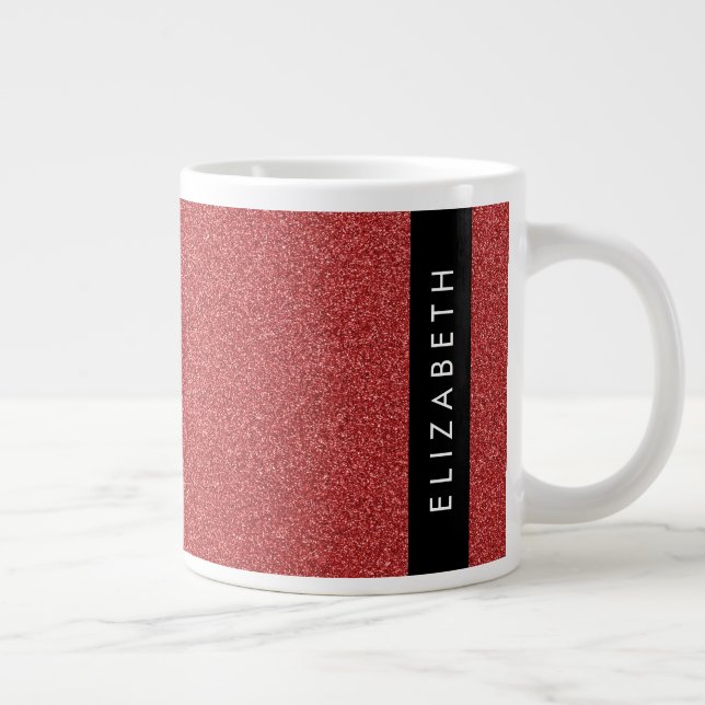 Red Glitter, Glitter Background, Your Name Large Coffee Mug (Right)