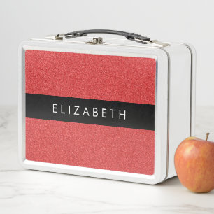 Red Glitter, Glitter Background, Your Name Metal Lunch Box