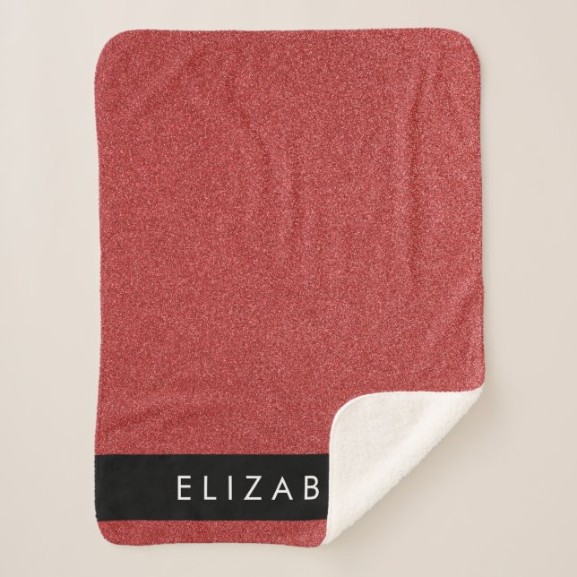 Red Glitter, Glitter Background, Your Name Sherpa Blanket (Front)