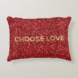 Red Glitter Gold Be Kind Choose Love    Decorative Cushion