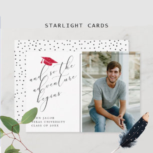 Red Glitter Graduation Hat with Quotes Photo Announcement