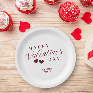 Red Glitter Happy Valentine's Day Hearts Paper Plate