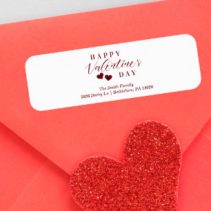 Red Glitter Happy Valentine's Day Hearts Return Address Label